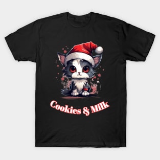 Cookies & Milk - Christmas Cat - Winter Holiday T-Shirt